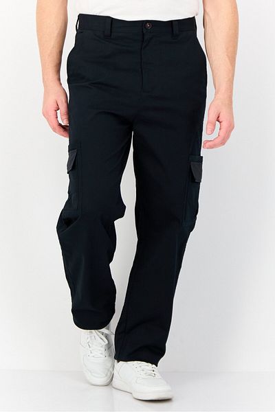 Esprit Men Regular Fit High Rise Straight Leg Stretchable Cargo Pants, Black