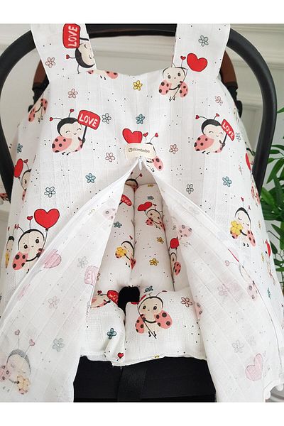 ilkimbebe Ladybug Muslin Zippered Stroller Cover and Cushion