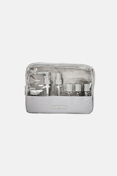 Bebe 11 Pcs Brand Logo Travel Bottle Kit With Pouch Set, Grey
