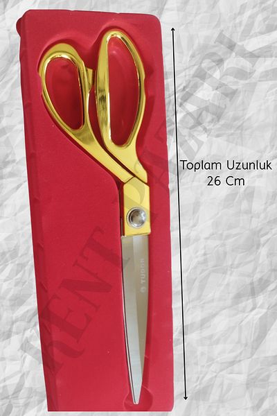 Kent Pazarı Professional Tailor Scissors Fabric, Leather, Jeans Cutting 26cm 10.5" Golden Yellow Stainless Steel