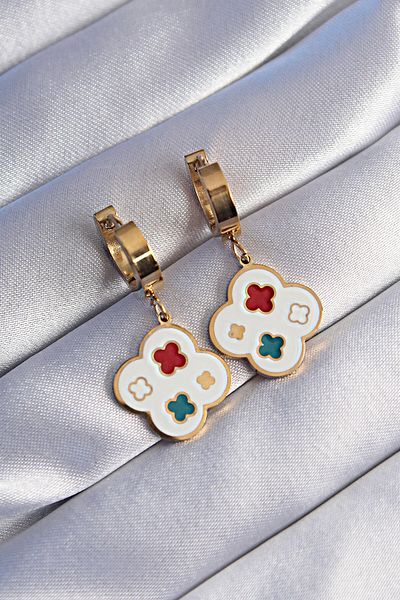 MBB ETİCARET 316L Steel Gold Color Colorful Enamel Clover Earrings - Tj-Bkp9026
