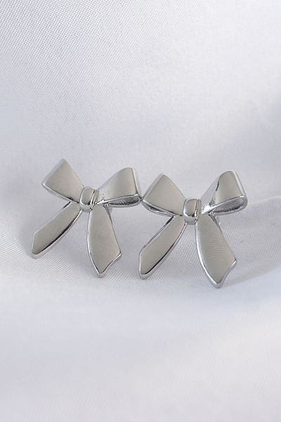 MBB ETİCARET Brass Silver Color Flat Plate Bow Earrings - Tj-Bkp8937