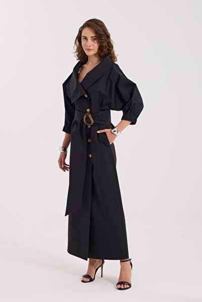 NOK İSTANBUL Lady Di 100% Koton Maxi Boy Elbise Siyah