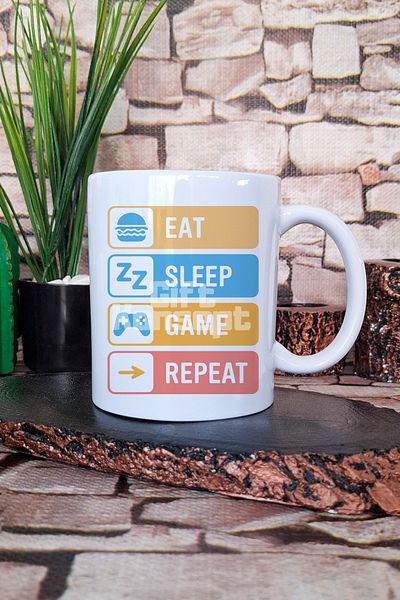 giftkonsept "Eat Sleep Game Repeat" Gamer Life Cycle Amer Gift Printed Tea Coffee Presentation Mug Cup