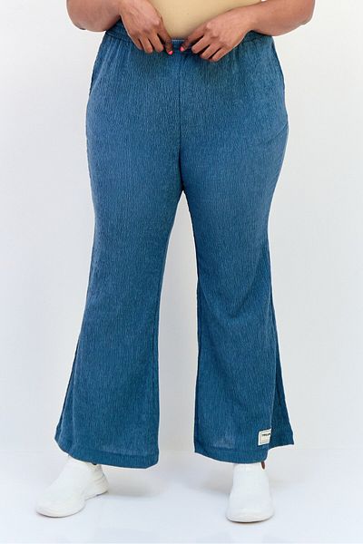 The Giving Movement Women Regular Fit Textured Wide Leg Pants, Teal
