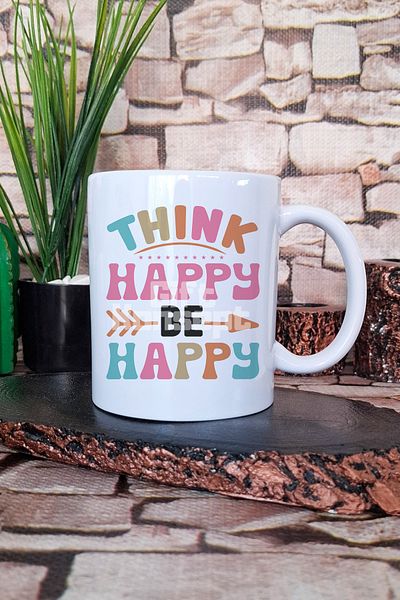 giftkonsept "Think Happy Be Happy" Think Happy Be Happy Gift Printed Tea Coffee Presentation Mug Cup
