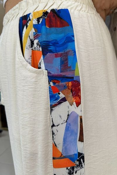 GÖKSEL Stone Color Pocket Color Detail Pants