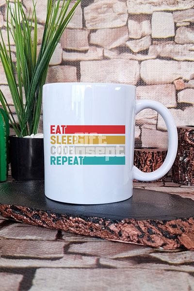 giftkonsept Eat Sleep Code Repeat 4 Printed Software Developer Gift Printed Tea Coffee Presentation Mug Cup
