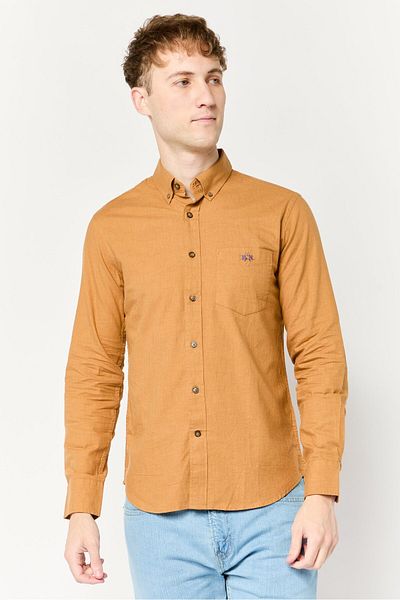 La Martina Men Tailored Fit Long Sleeves Embroidered Logo Casual Shirt, Light Brown