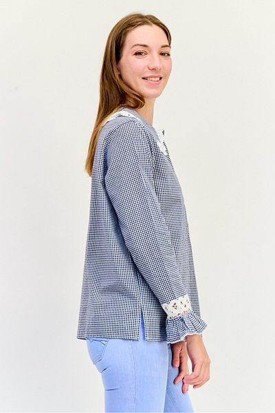 Maje Women Spread Collar Long Sleeves Gingham Pattern Shirt, Multicolor