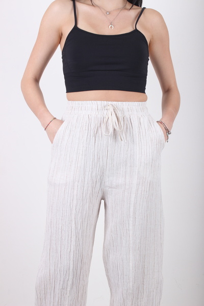 Budvaa Ecru Elastic Waist Gofra Trousers
