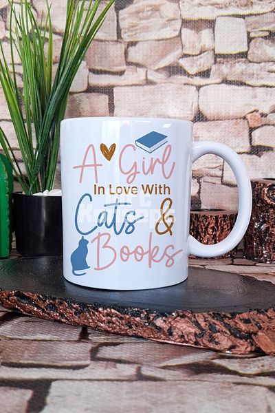 giftkonsept A Girl in Love with Cats & Books Printed Cat Book Love Gift Printed Mug