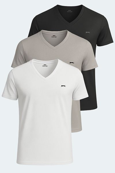 Slazenger KATRINA Σετ 3 ανδρικά μπλουζάκια Λευκό - Μαύρο - Γκρι