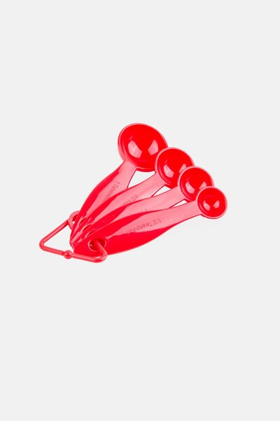 FACKELMANN 4 Pieces Measuring Teaspoon Set, Red
