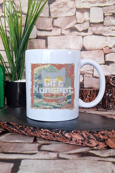 giftkonsept Ramen Illustration Cat 3 Printed Kawaii Drawing Anime Gift Printed Tea Coffee Presentation Mug Cup
