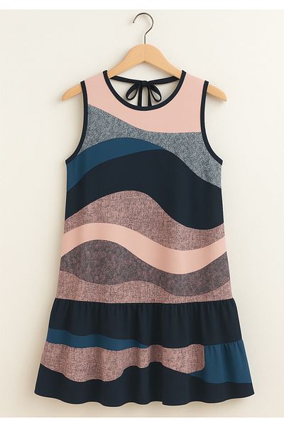 Little Visqon Women's Sleeveless Tie Back Ruffle Patterned Single Jersey Dress