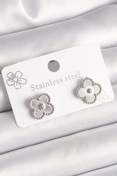 MBB ETİCARET Brass Silver Color Embroidered Clover Model Women's Earrings - Tj-Bkp10358