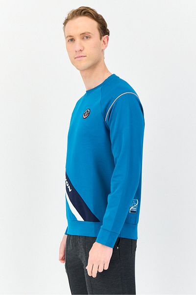 Giordano G-Motion Men Sportswear Fit Long Sleeves Training Sweatshirt, Teal Blue