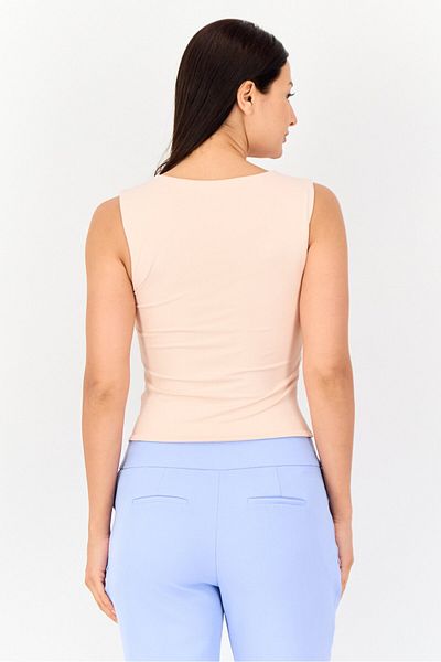 Bebe Women Square Nek Sleeveless Solid Top, Light Pink