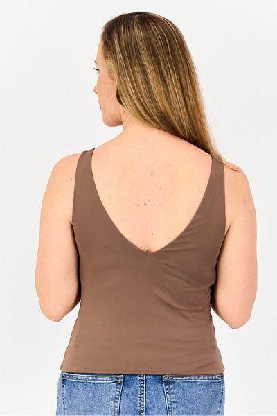 Bebe Women V Neck Sleeveless Solid Tank Top, Brown