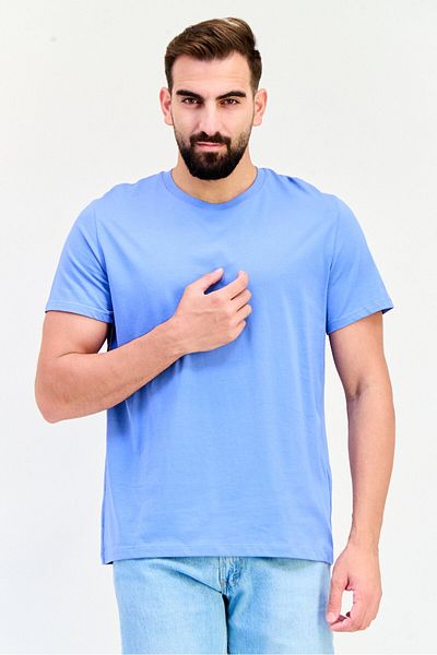 CELIO Men Crew Neck Short Sleeve Solid T-Shirts, Blue
