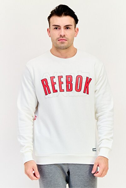 Reebok سويت شيرت رجالي رياضي بأكمام طويلة مناسب للأنشطة الخارجية، لون أبيض عاجي