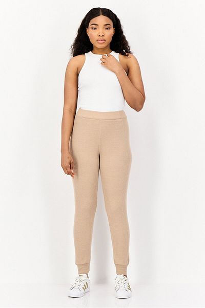 Brave Soul Women Regular Fit Textured Jogger Pants, Beige