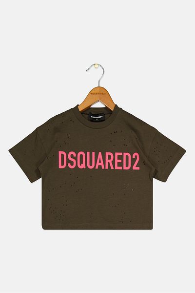 DSquared2 تي شيرت بأكمام قصيرة وشعار العلامة التجارية للأولاد الصغار، زيتوني غامق