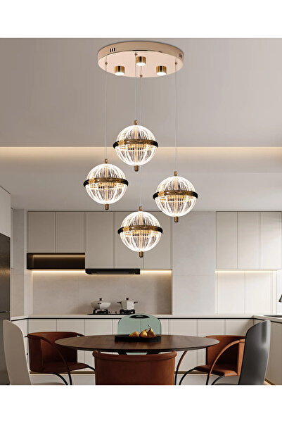 Apliqa Barkın 4'Lü 24 Watt Yuvarlak Gold Ledli Modern Salon Avize