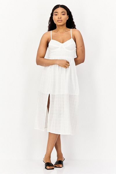 Brave Soul Women Textured Casual Midi Dress, White