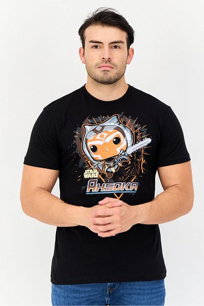 Funko Star Wars Men Crew Neck Short Sleeve Ahsoka T-Shirt, Black