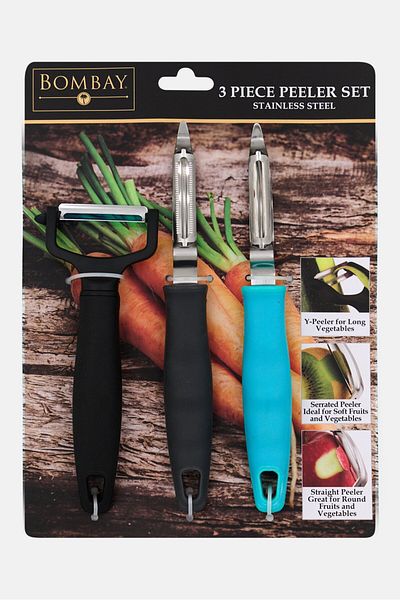 Bombay 3 Pieces Stainless Steel Peeler Set, Green/Black