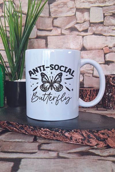 giftkonsept Anti Social Butterfly Printed Funny Anti Social Butterfly Gift Printed Mug