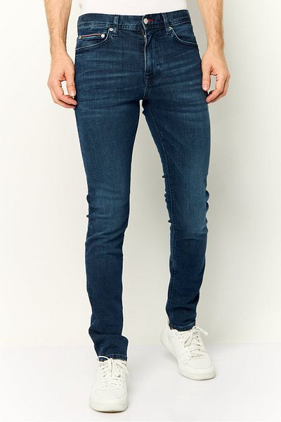 Tommy Hilfiger Men Slim Fit Washed Straight Leg Jeans, Blue