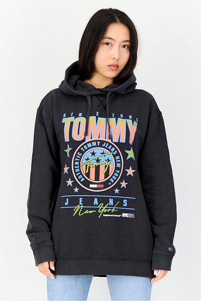 Tommy Jeans Women Graphic Print Long Sleeve Hoodie, Charcoal