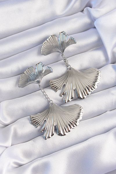 MBB ETİCARET Brass Silver Color Serrated Leaf Model Dangle Earrings - Tj-Bkp9249