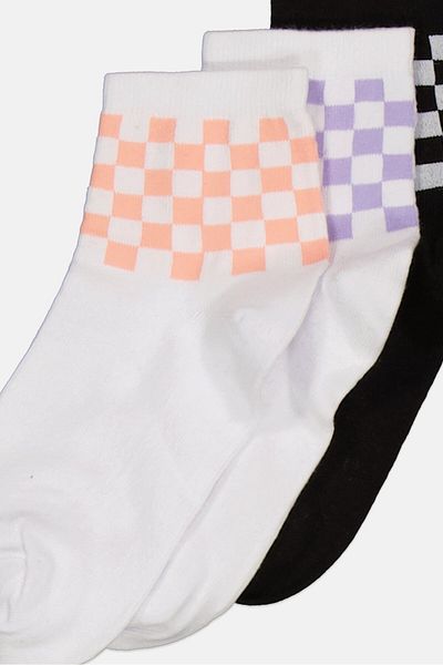 Don't Call Me Jennyfer Women 3 Pairs Checkered Socks, White/Black