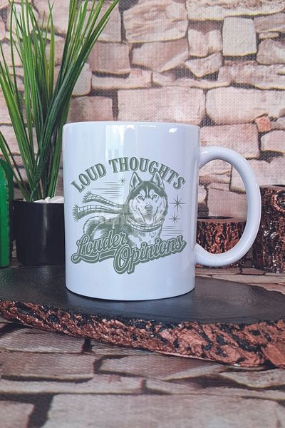 giftkonsept Loud Thoughts Louder Opinions Written Funny Dog Gift Printed Tea Coffee Presentation Mug Cup