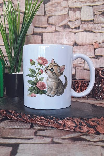 giftkonsept Cute Cat and Flower Themed No: 2 Gift Printed Tea Coffee Presentation Mug Cup