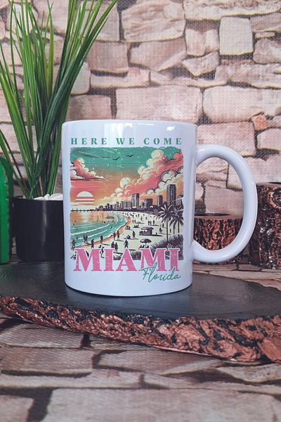 giftkonsept Miami Summer Trip Printed Summer Vacation Beach Fun Gift Printed Tea Coffee Presentation Mug Cup