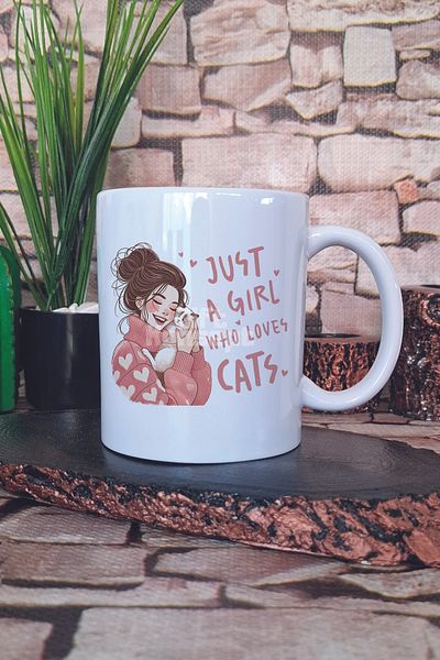 giftkonsept Just a Girl Who Loves Cats Themed Cat Lover Girl Gift Printed Tea Coffee Presentation Mug Cup