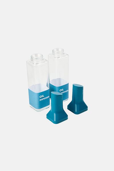 Catherine Malandrino 2 Pcs Glass Oil Dispenser Set 500 ml, Slate Blue