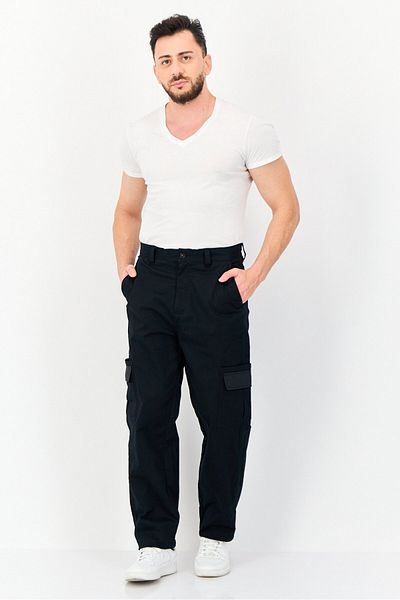 Esprit Men Regular Fit High Rise Straight Leg Stretchable Cargo Pants, Black