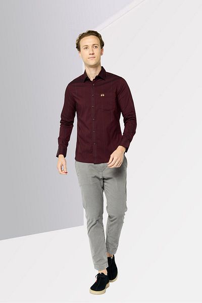 La Martina Men Tailored Fit Stripe Long Sleeves Casual Shirt, Maroon