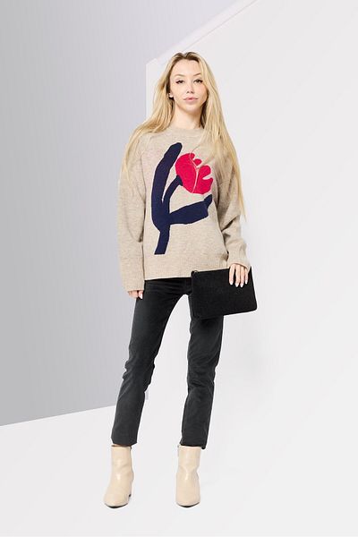 Scotch & Soda Women Crew Neck Long Sleeves Graphic Print Sweater, Multicolor