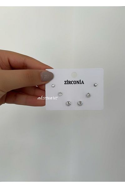aksesuaris Set of 6 Steel Zircon Stone Earrings