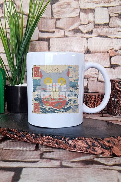 giftkonsept Ramen Illustration Cat 7 Printed Japanese Art Cat Anime Gift Printed Mug Cup