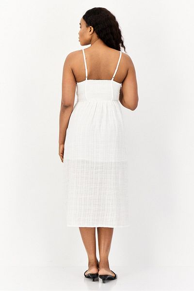 Brave Soul Women Textured Casual Midi Dress, White