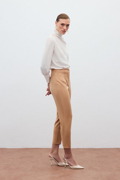 Sateen High Waist Pants - Camel
