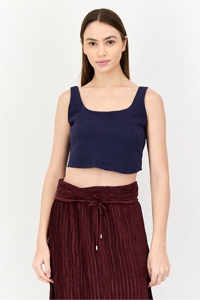 Offline by Aerie Women U-Neck Sleeveless Textured Crop Top, Navy